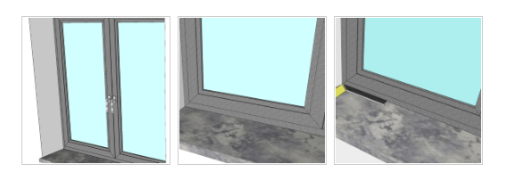 Příkladová vizualizace zednického zapravení jednoduchých a špaletových oken