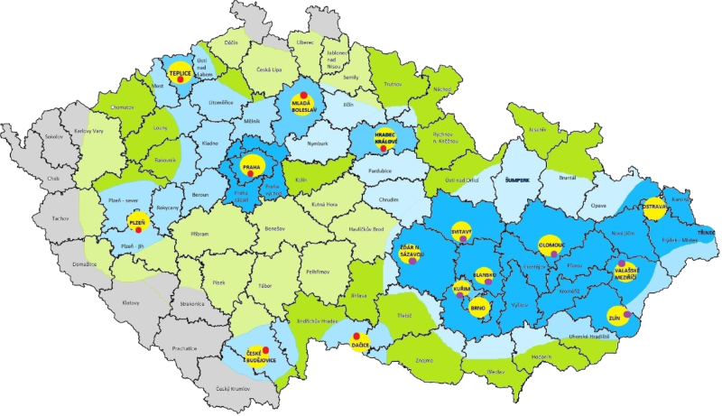 Mapa dojezdovosti po ČR