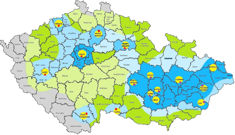 Mapa dojezdovosti po ČR Mapa dojezdovosti po ČR