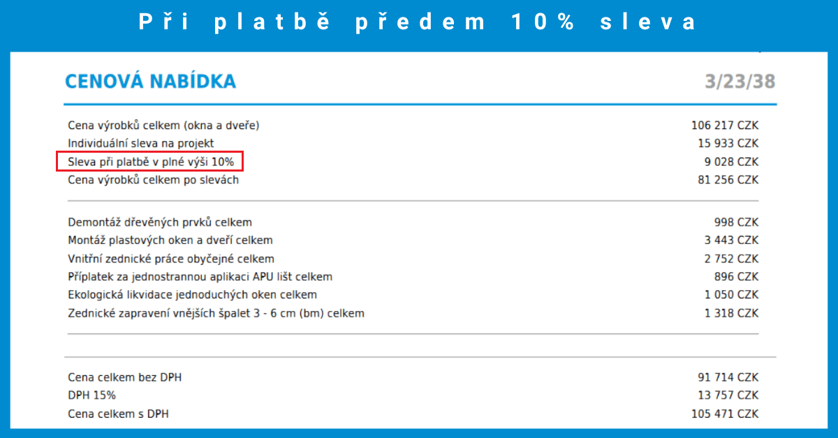 Sleva 10 % při platbě předem 