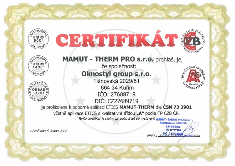 Certifikát MAMUT - THERM PRO